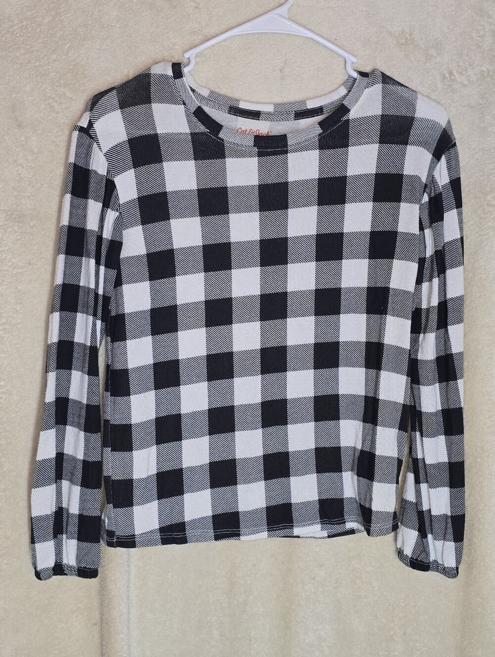 Cat & Jack Buffalo Black Cream Plaid Long Sleeve L 10/12 Soft Knit Girl’s